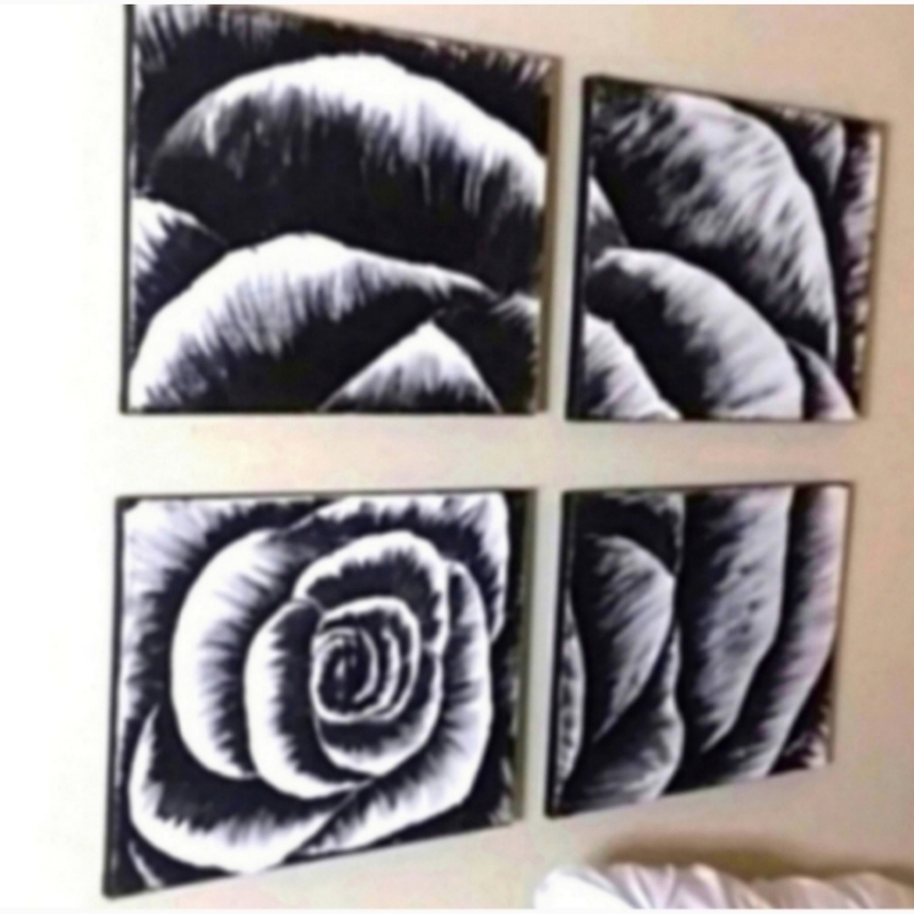 Flower painting picture hand painted head board gray black acrylic on canvas